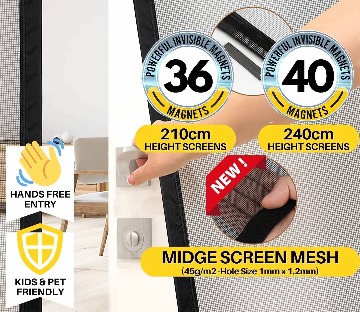 Magnetic Screen Door - Black, 60cm (W) x 210cm (H): image 2